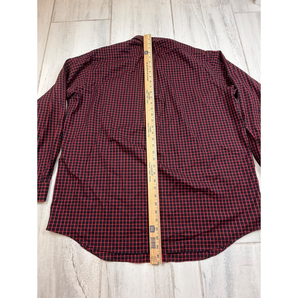 Paul Fredrick Mens Non-Iron Comfort Stretch Shirt Red Black Grid Check 18.5 x 38 - Picture 5 of 5